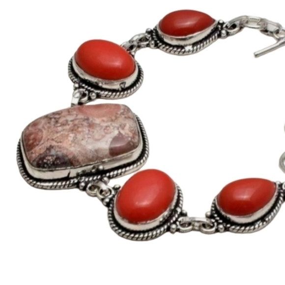 🎖Sterling Natural Jasper Gemstone Ethnic Bracelet & Earrings 🩰 🤗 - Picture 6 of 11